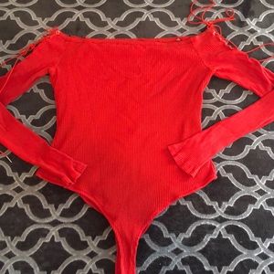 Off the Shoulder Neon Orange Body Suit